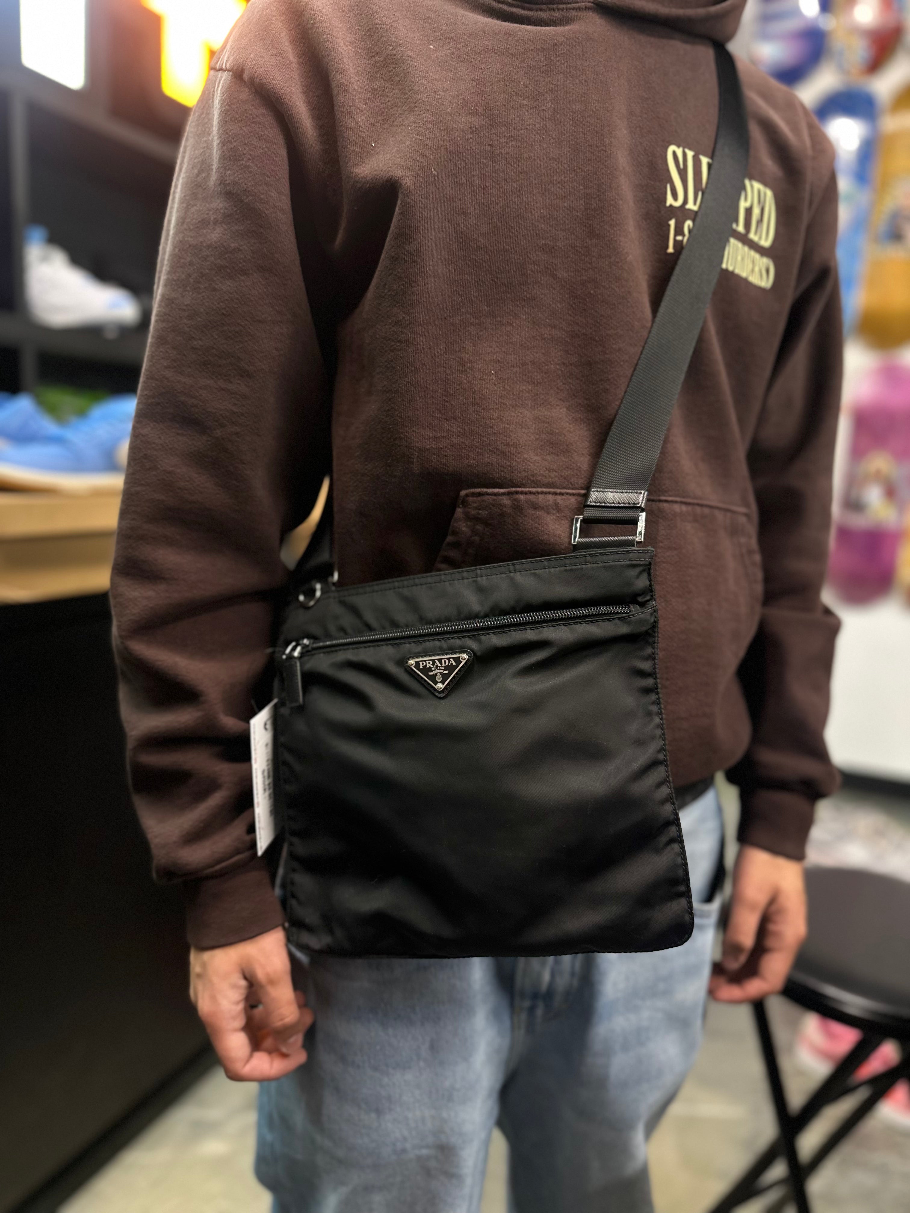 Prada Tessuto Saffiano Black Messenger Bag Cross Body