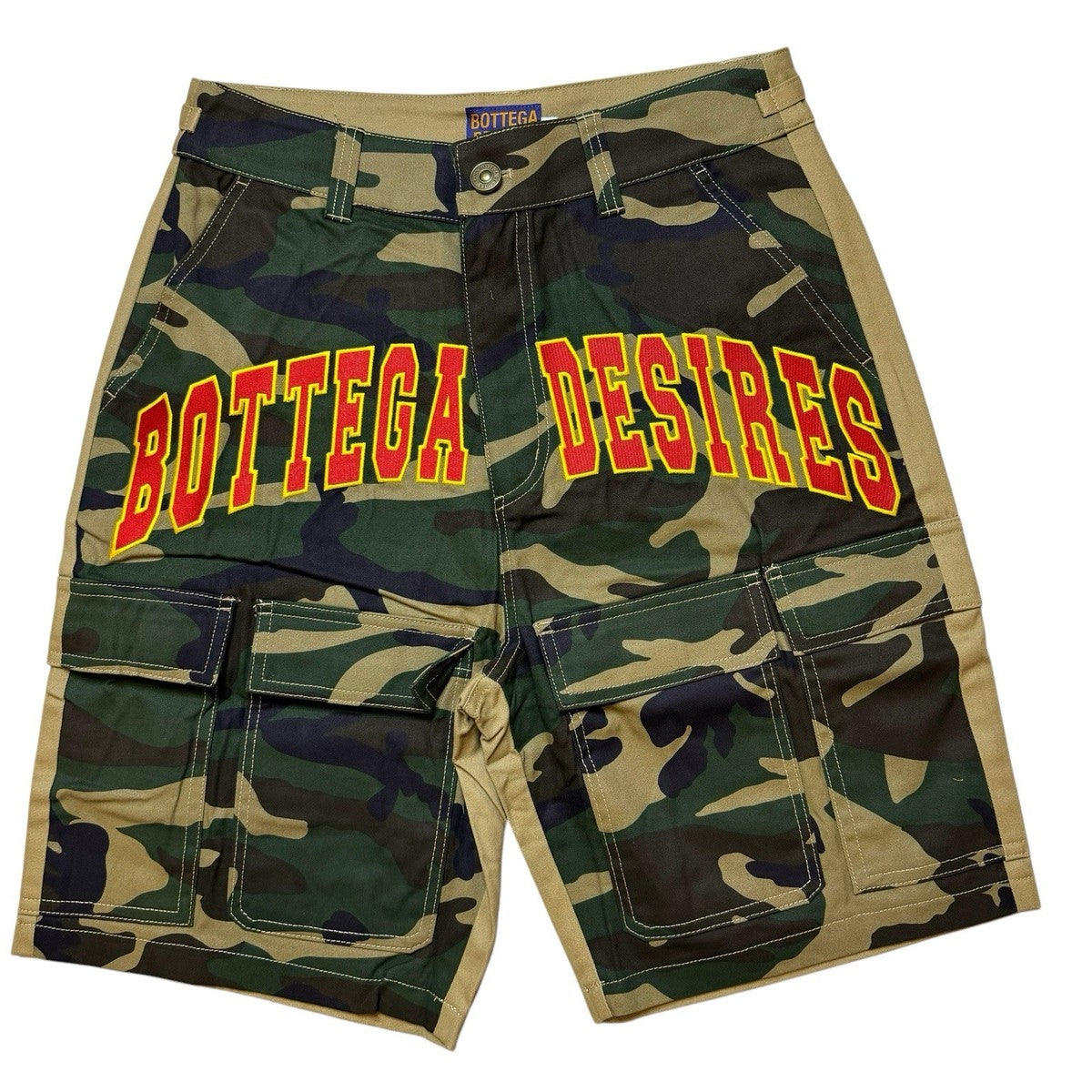 Bottega Desires Camo Utility Shorts