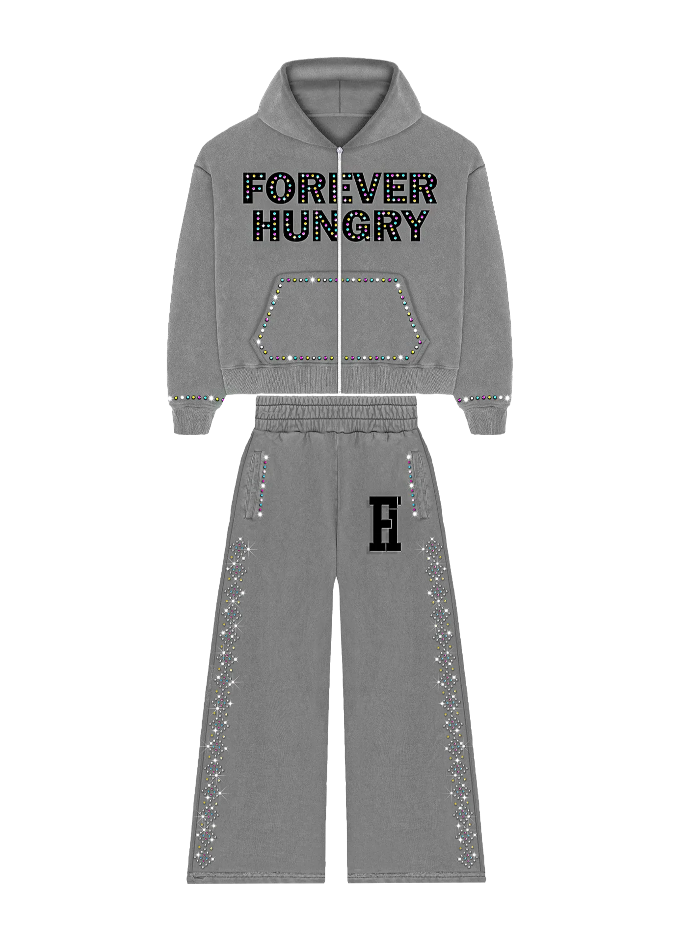Forever Hungry Gem Stone Track Suit (Grey)