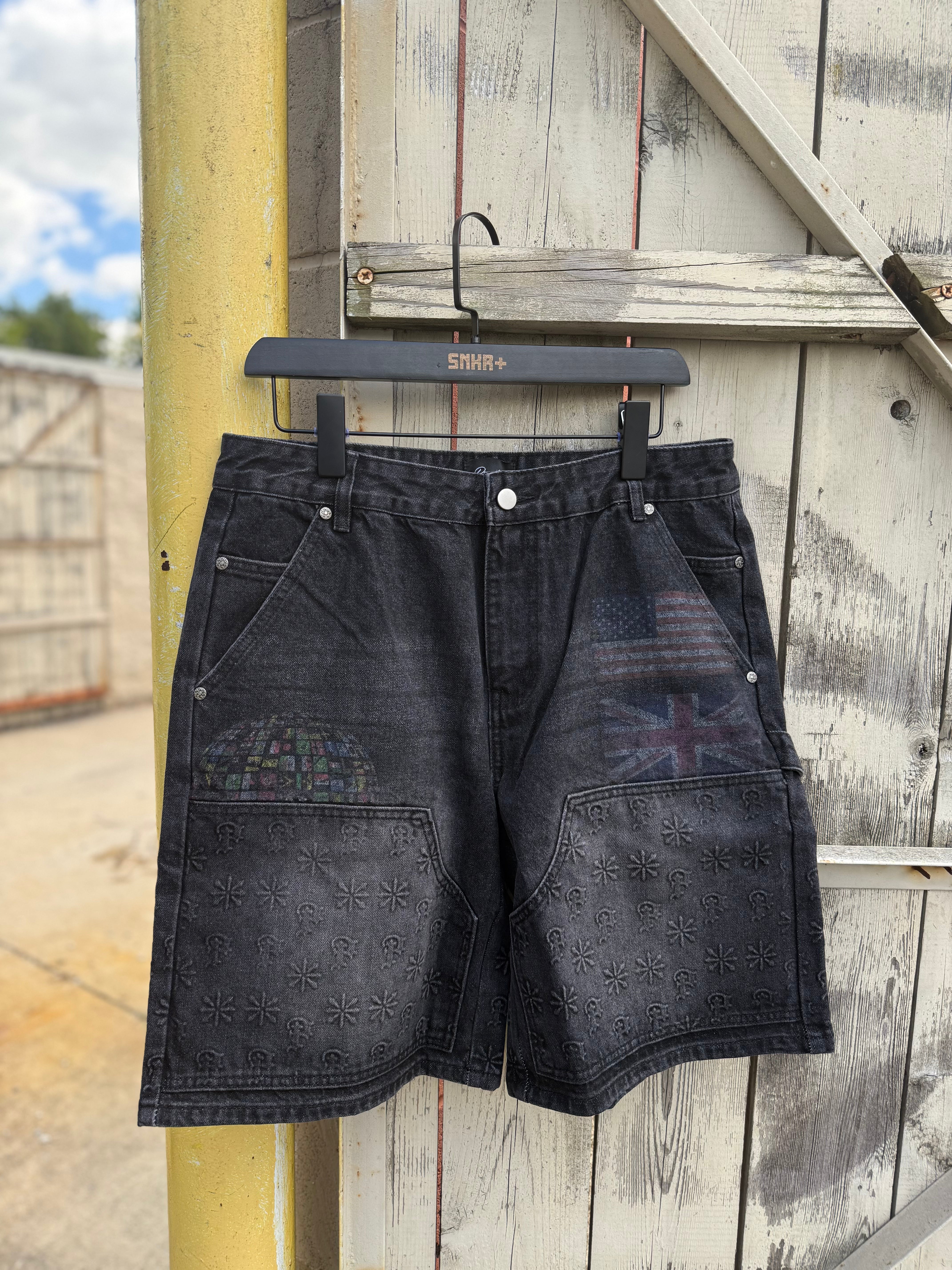 PRESTIGE "EMBOSSED" DENIM JORTS BLACK