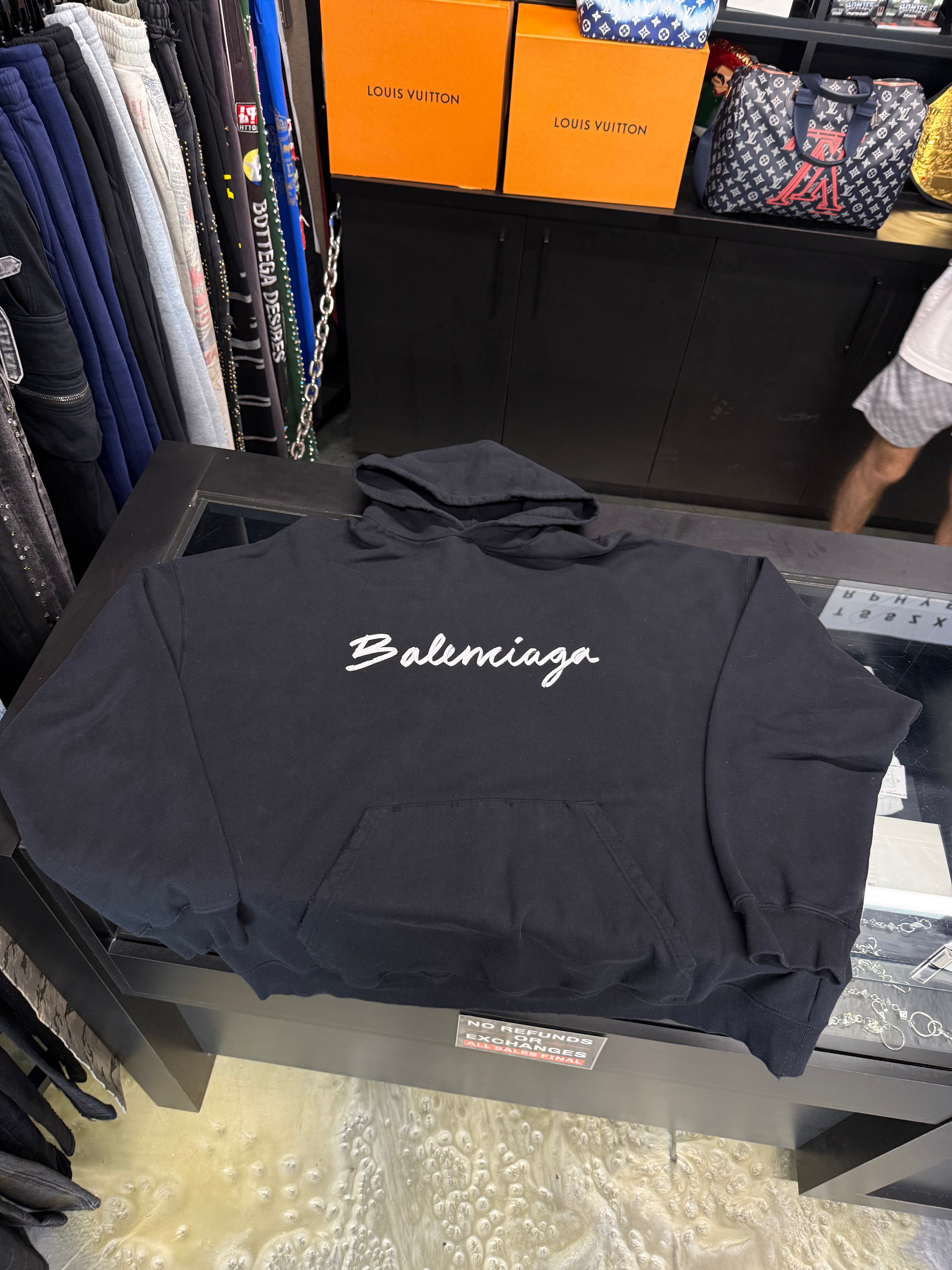 Balenciaga Script Logo Oversized Popover Hoodie Black/White - Used/Worn