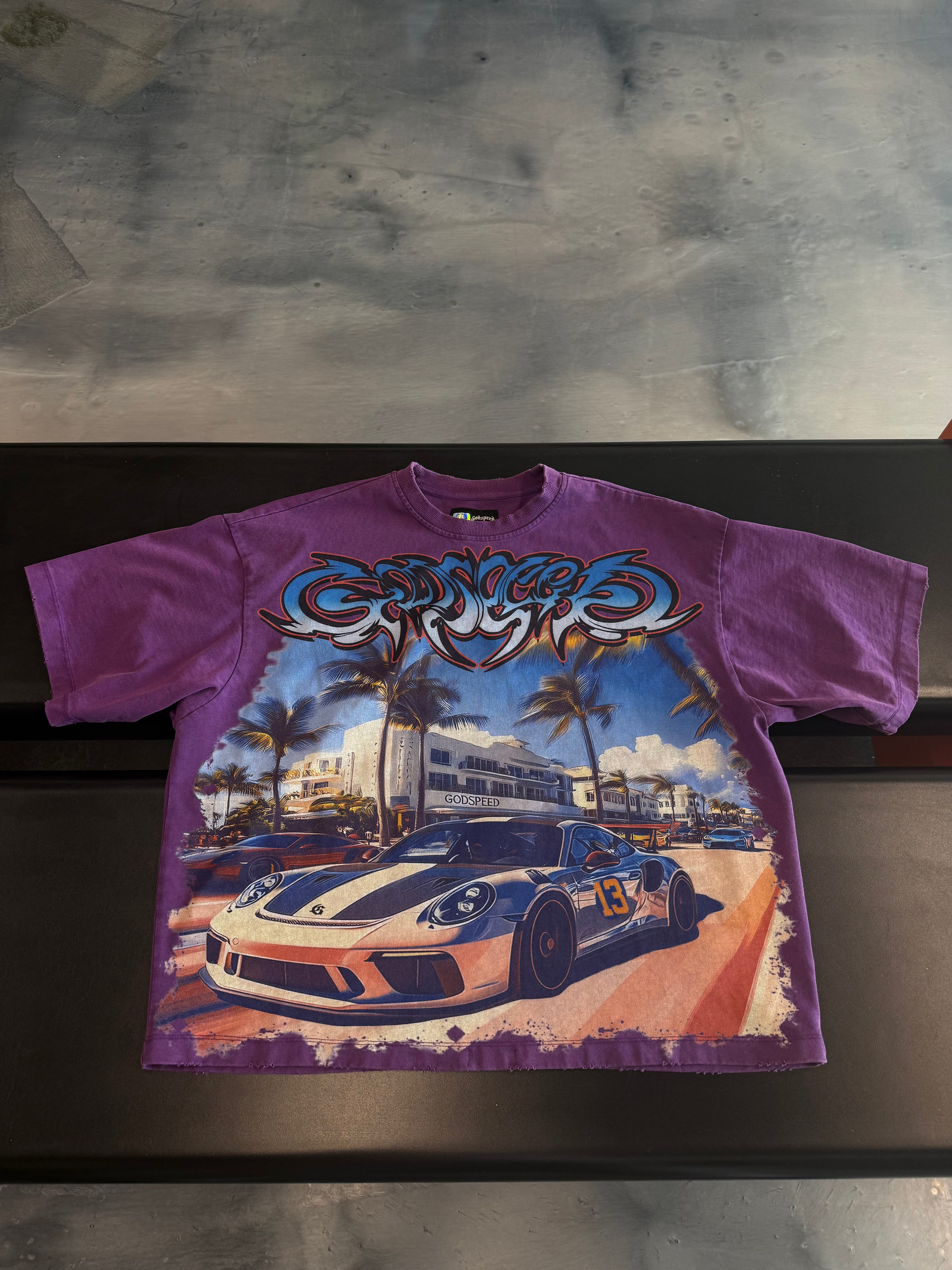 Godspeed Car Meet Miami T-Shirt 'Purple Wash' - Used/Worn