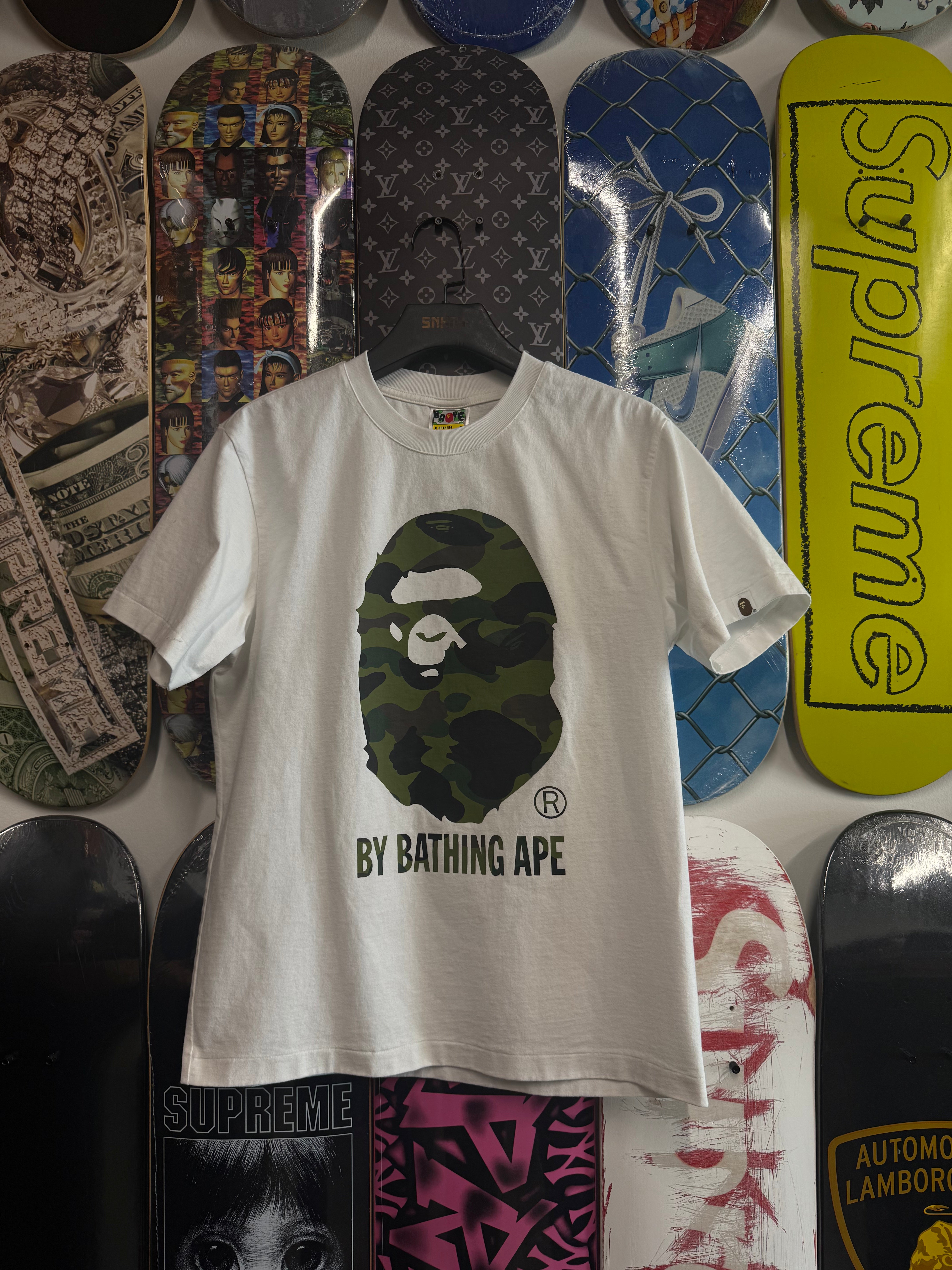 BAPE 1st Camo Big Ape Head Tee White/Green - Used/Worn