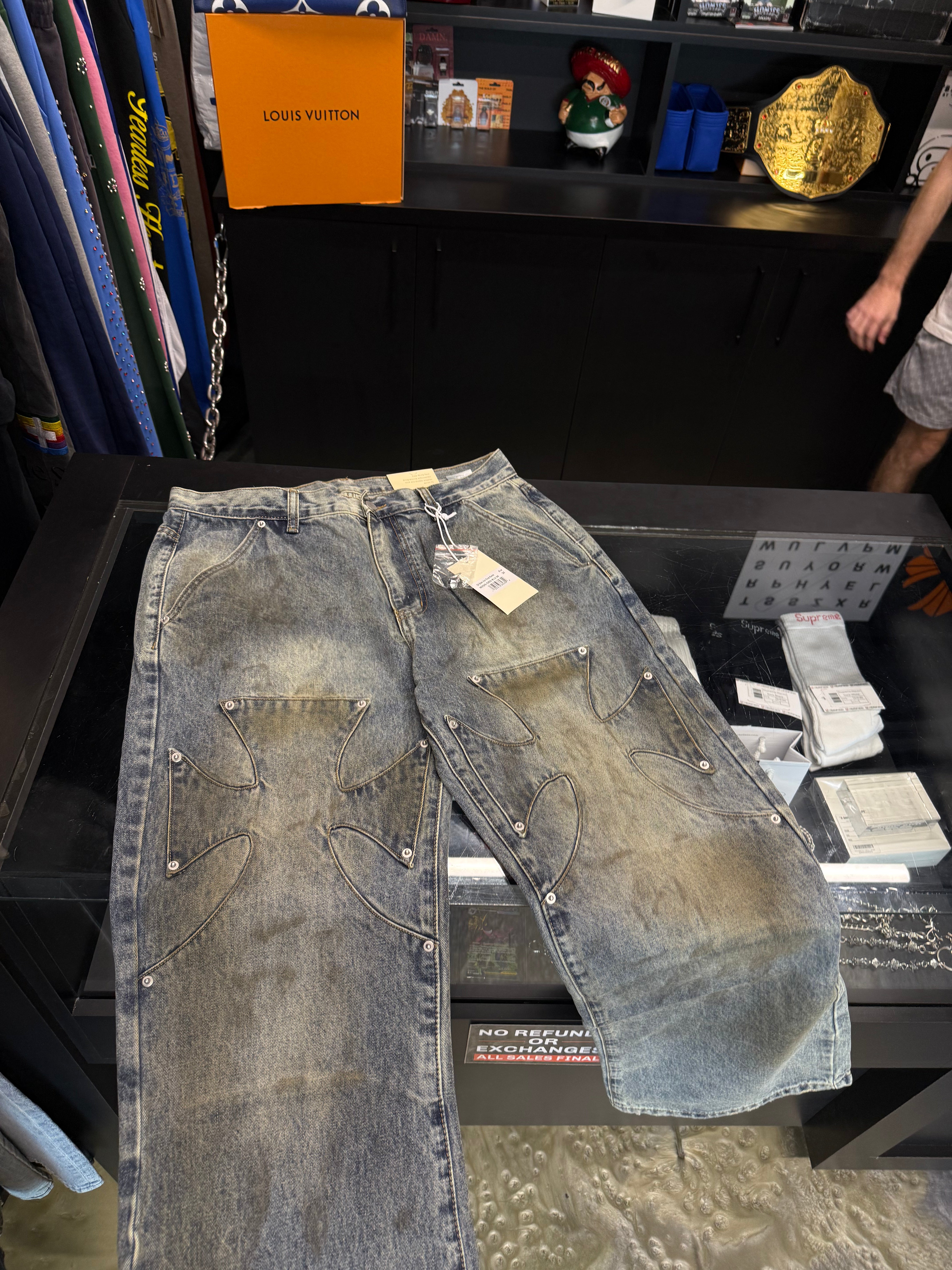 MNML OIL STAIN IRONCROSS DENIM