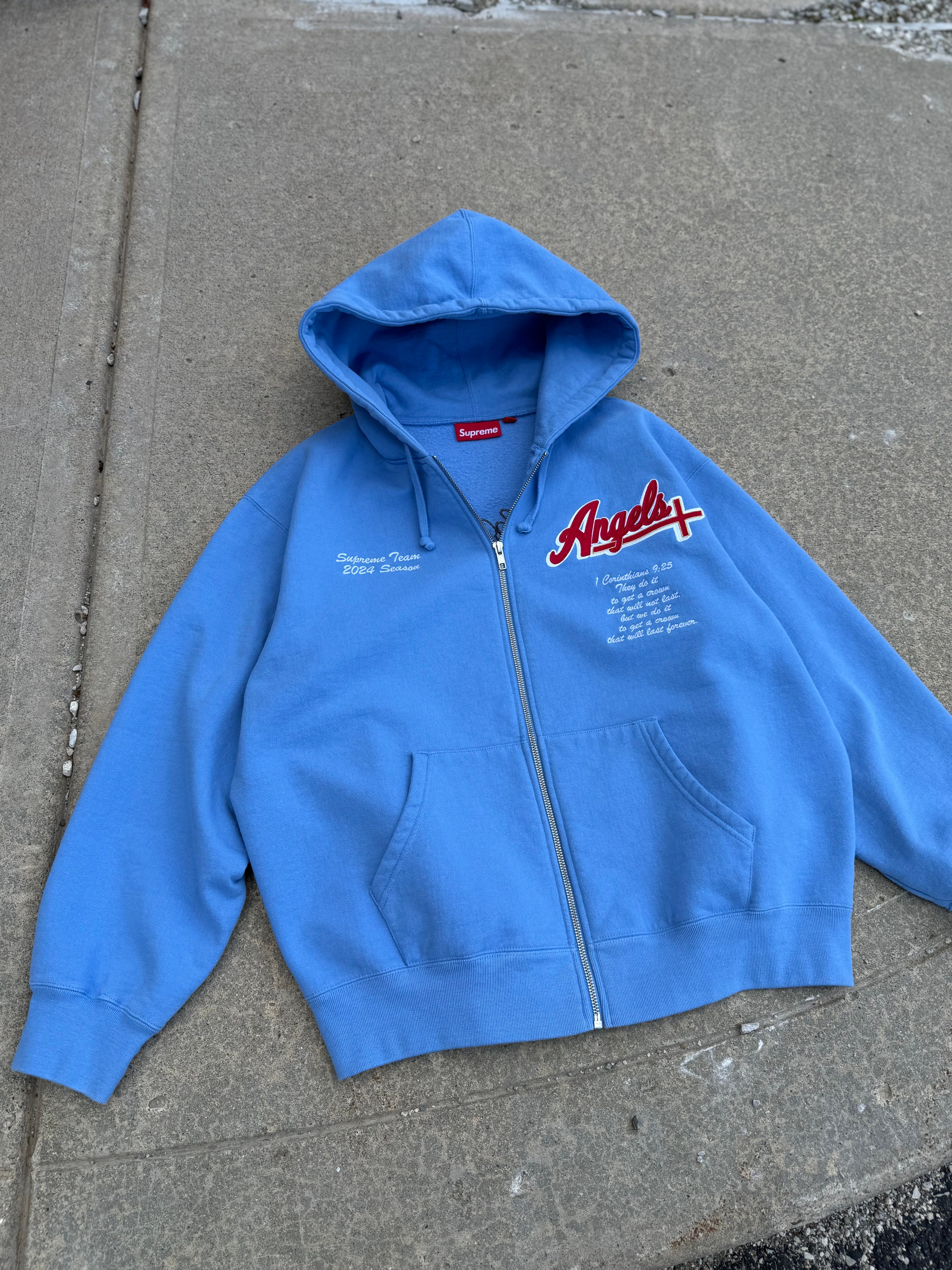 Supreme Salvation Zip Up Hooded Sweatshirt Light Blue - Used/Worn