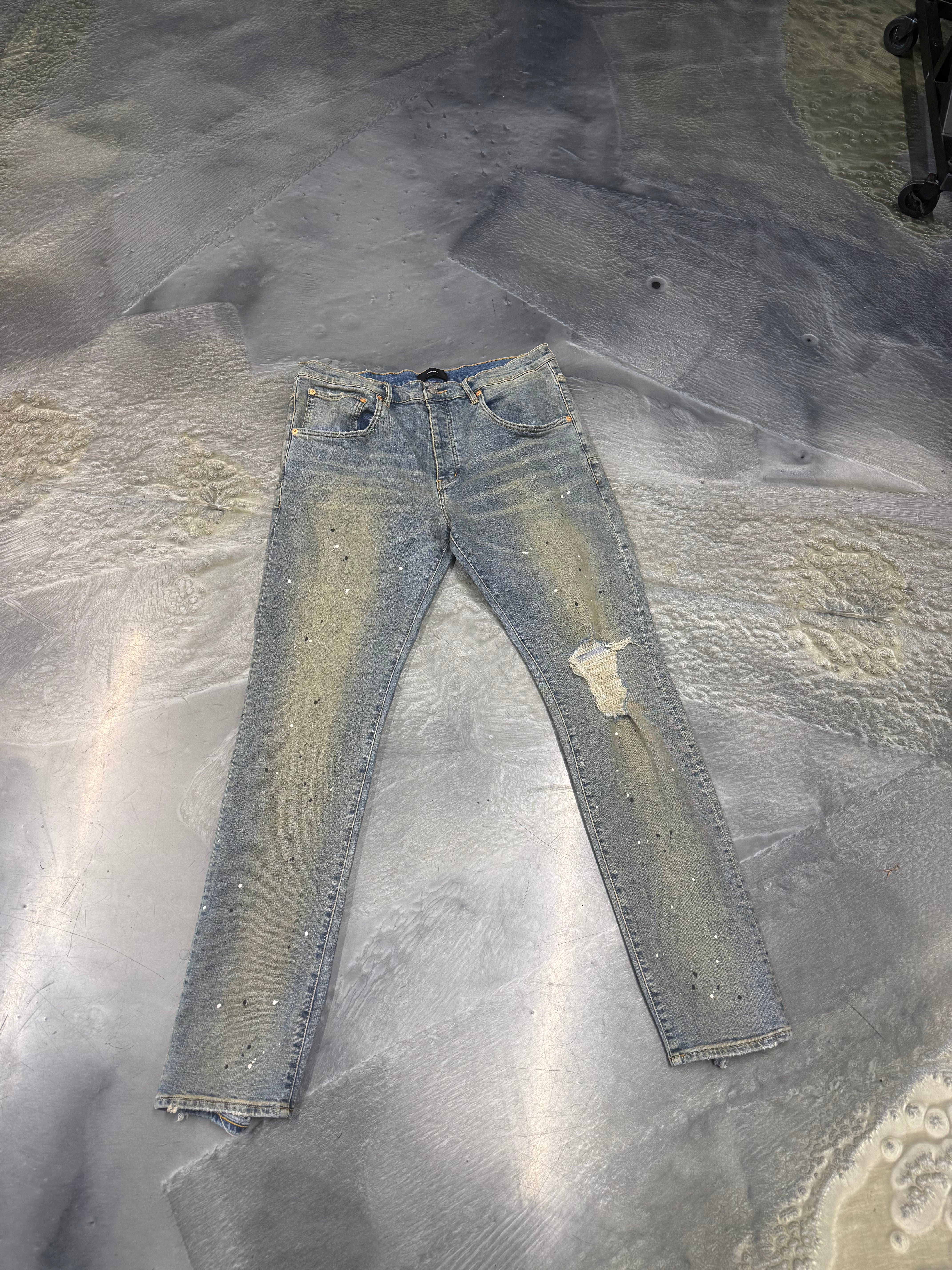 Purple Brand P001 Mid Rise Destroy Paint Jeans - Like New
