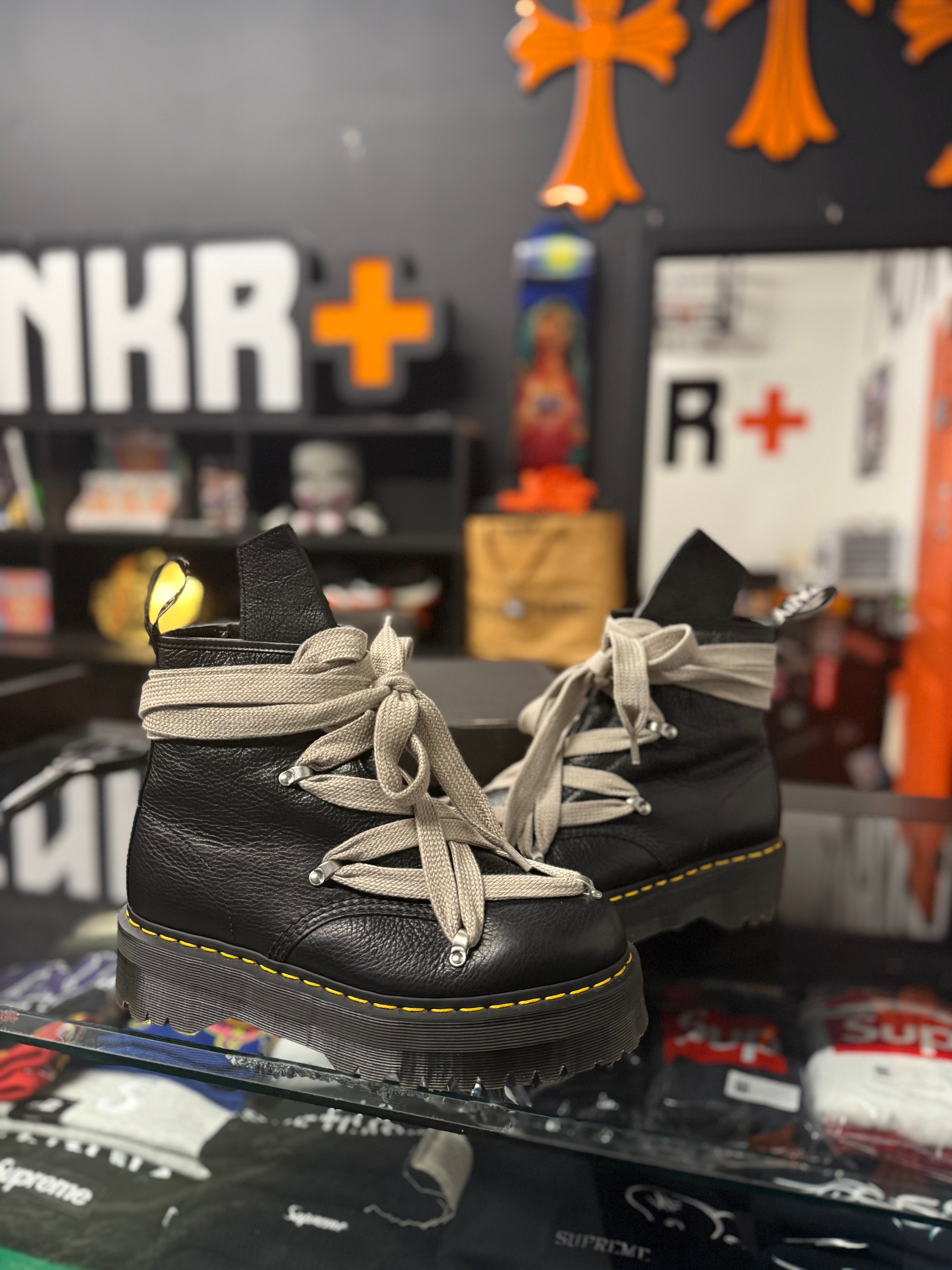 Dr. Martens 1460 Quad Leather Sole Pentagram Jumbo Lace Boot Rick Owens Black - Used/Worn