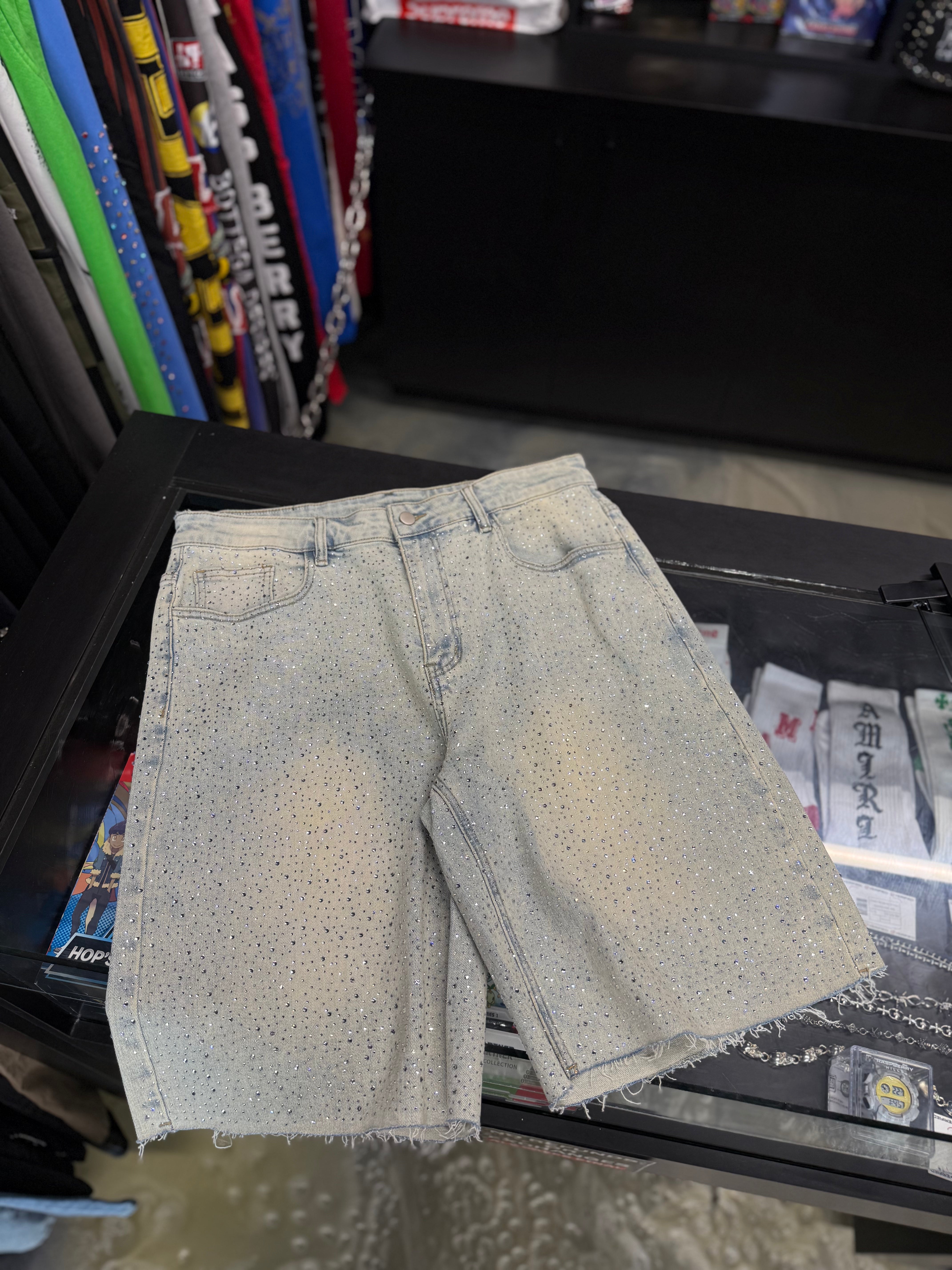 SYNDICATE RHINESTONE BLUE DENIM SHORTS