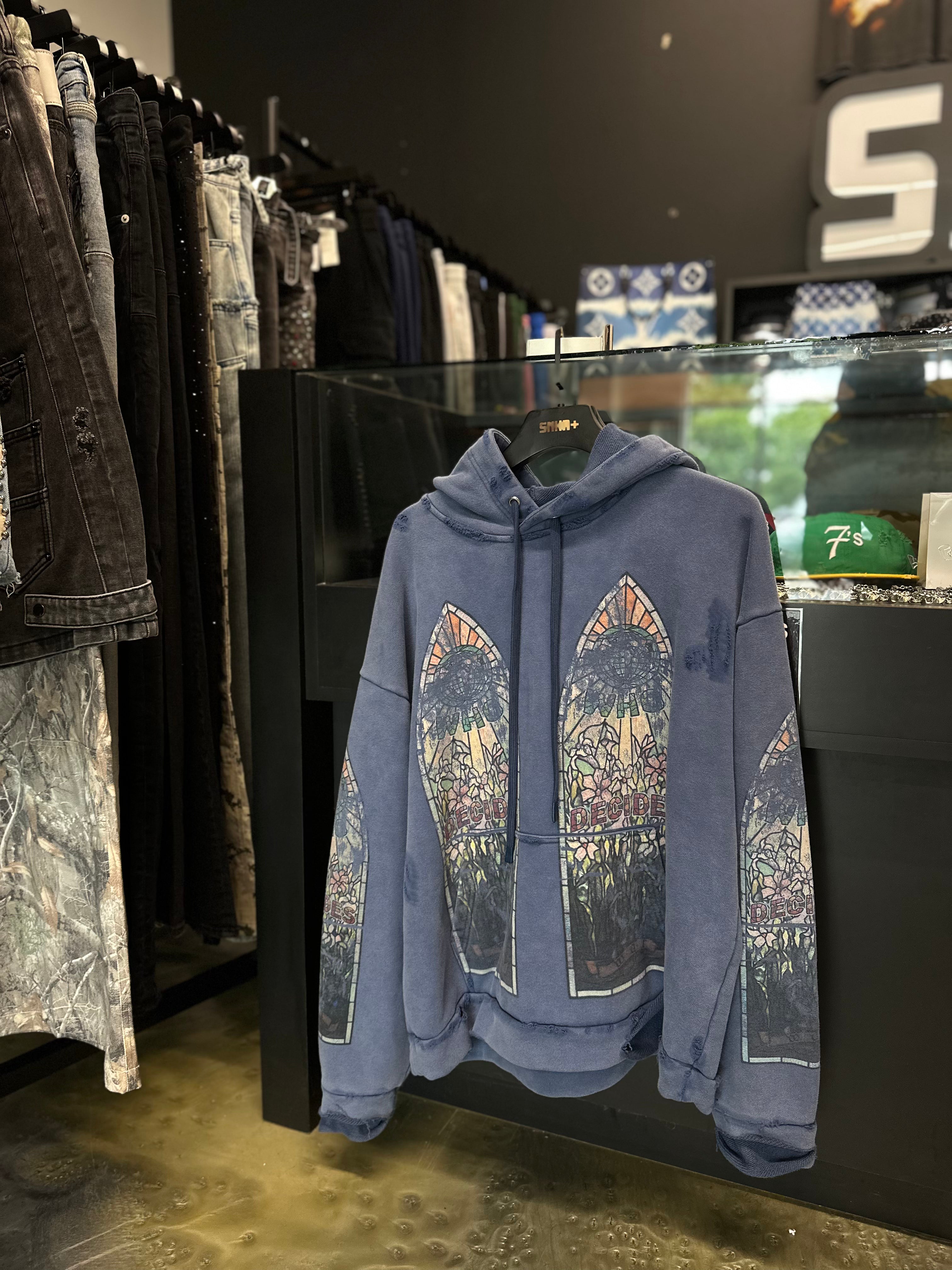 WHO DECIDES WAR BLUE FADED HOODIE - Like New