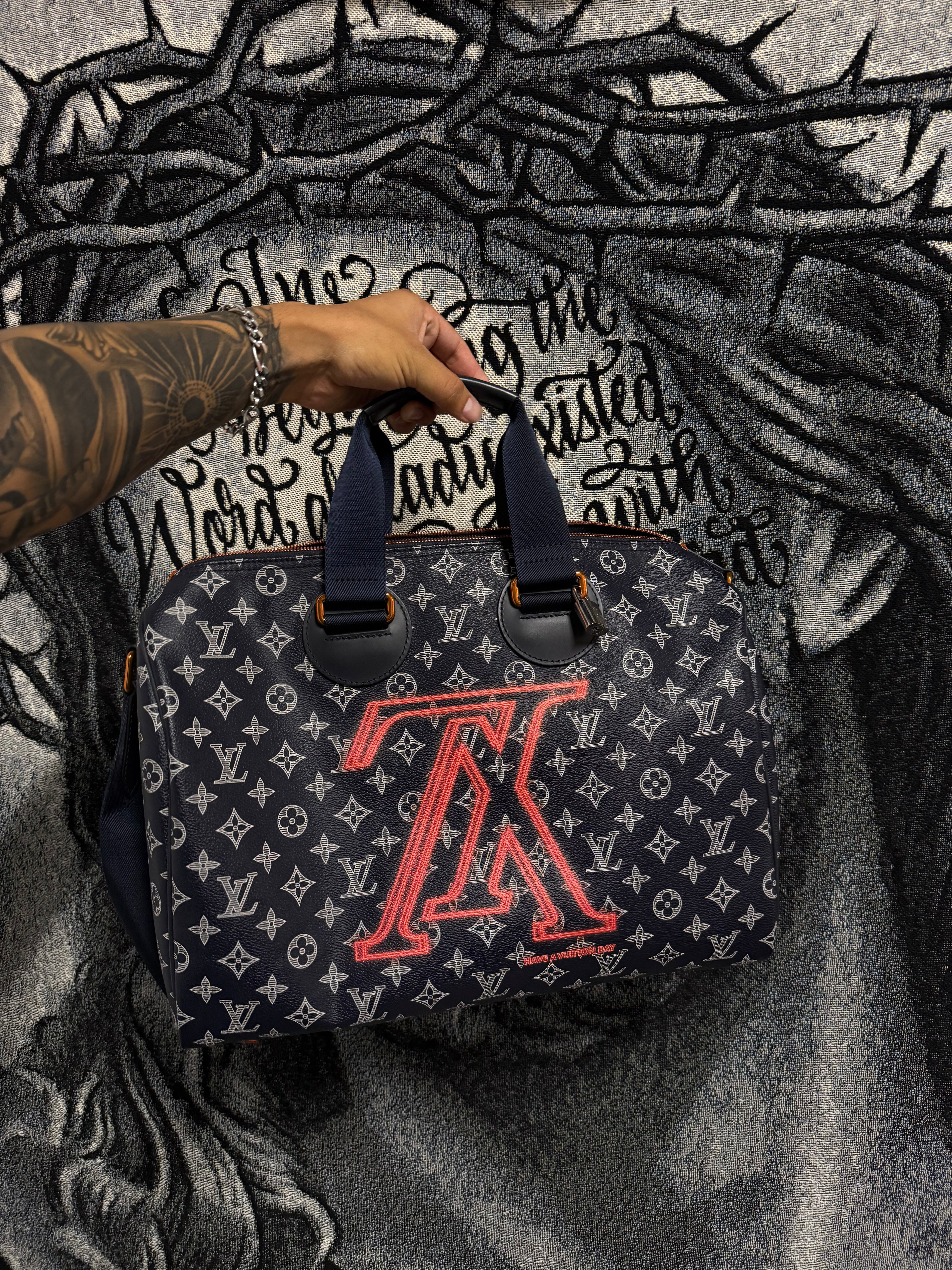 Louis Vuitton Kim Jones Limited Edition Upside-Down Speedy Bandouliere Navy Blue - Like New