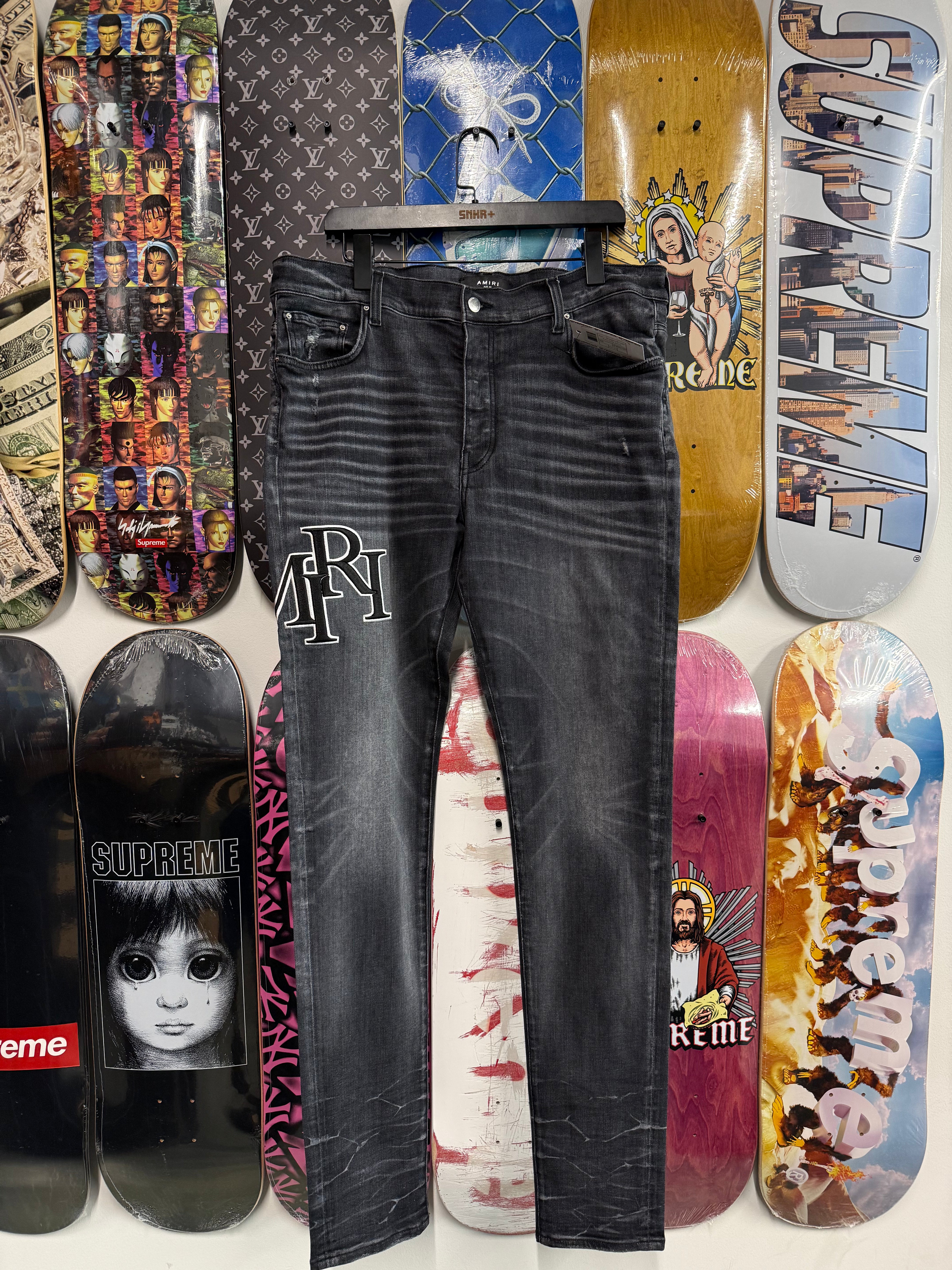 Amiri 'Staggered Logo' Rain Grey Jeans - Used/Worn