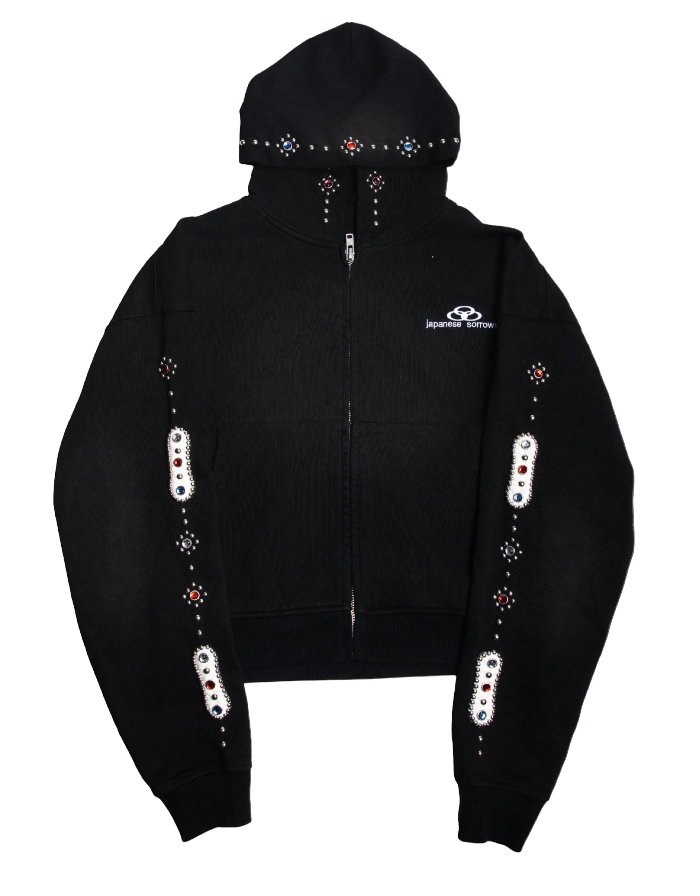 JAPANESE SORROWS EMBELLISHED ZIP-UP BLACK
