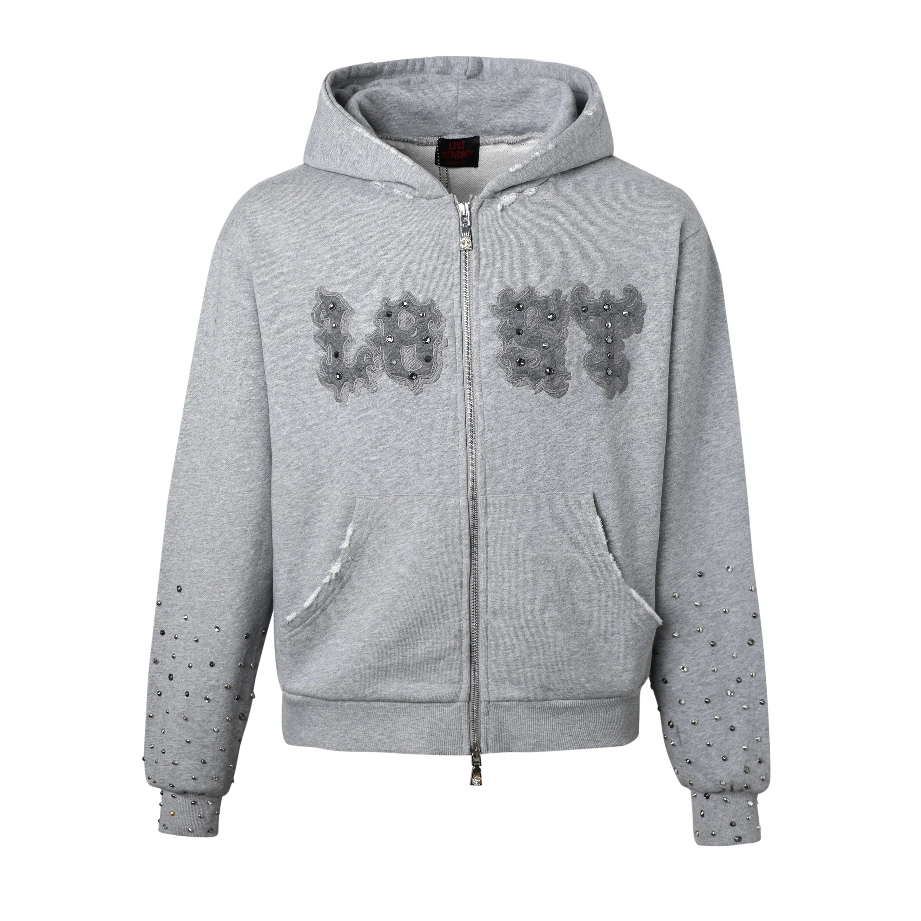 LOST INTRICACY GREY PATCH ZIP-UP