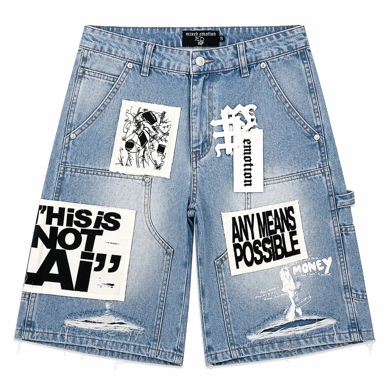 MIXED EMOTIONS NOT AI DENIM SHORTS BLUE