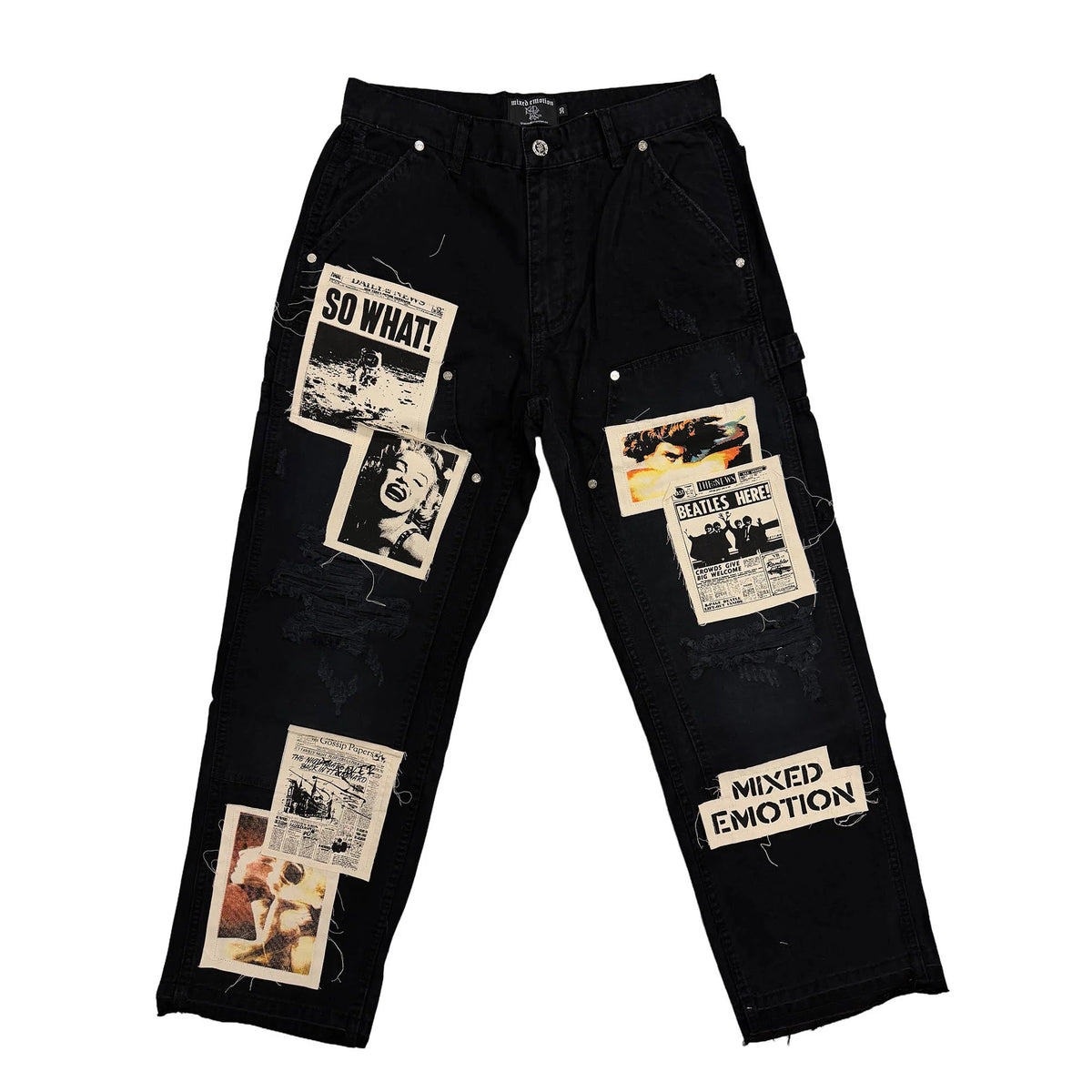 Mixed Emotions Black Newspaper Carpenter Pants