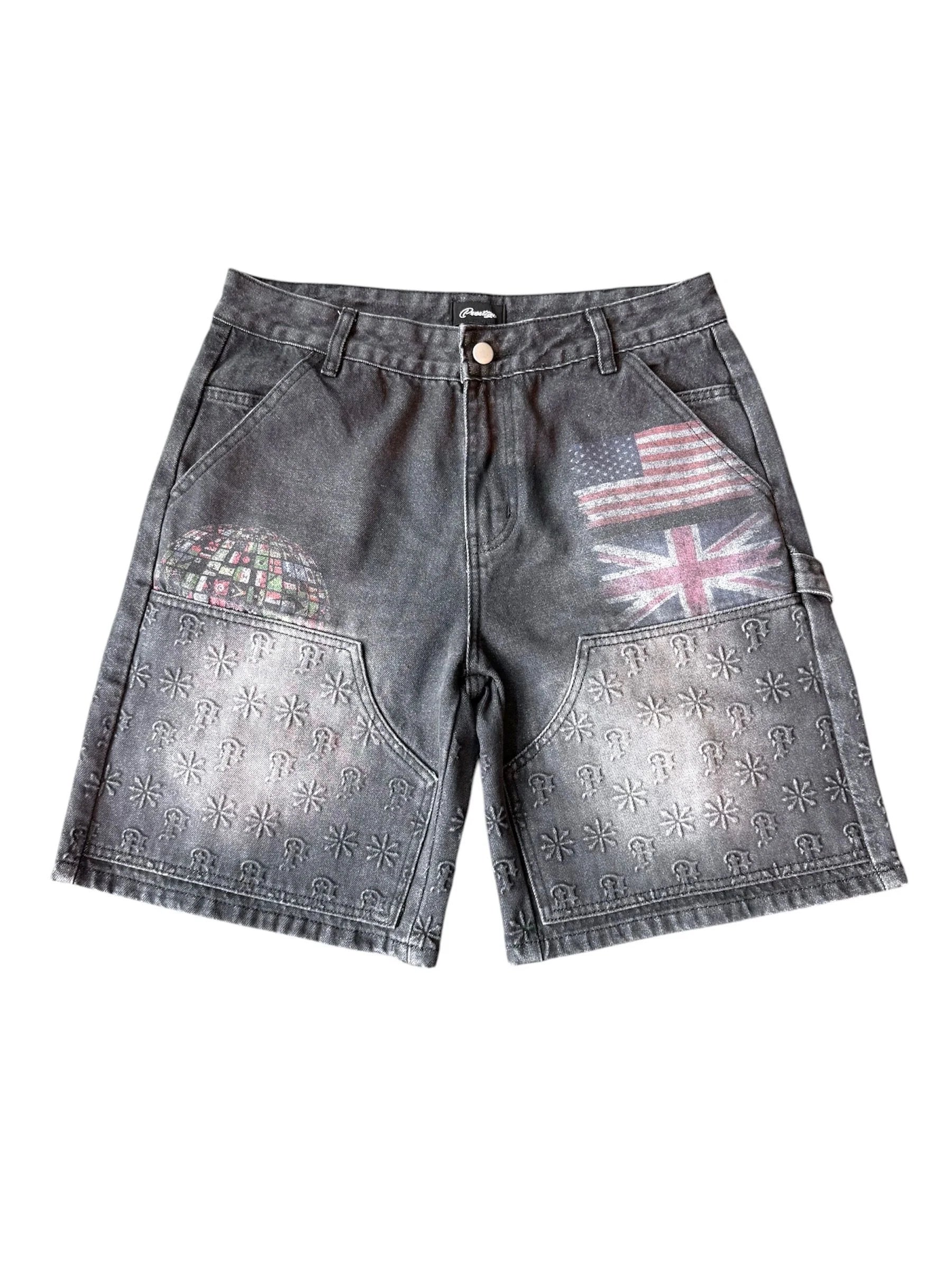 PRESTIGE EMBOSSED DENIM JORTS BLACK