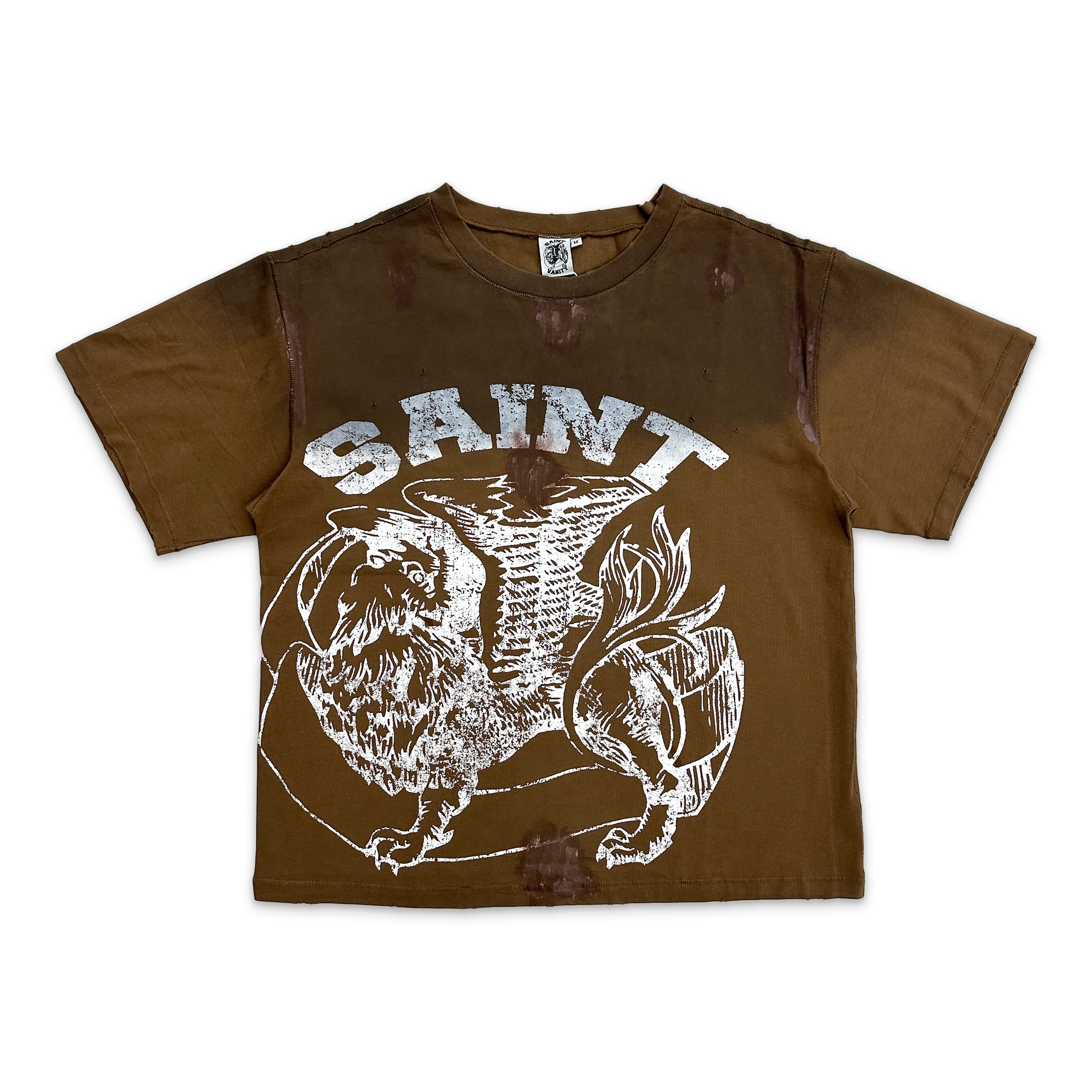 SAINT VANITY GRIFFIN BROWN DISTRESSED TEE