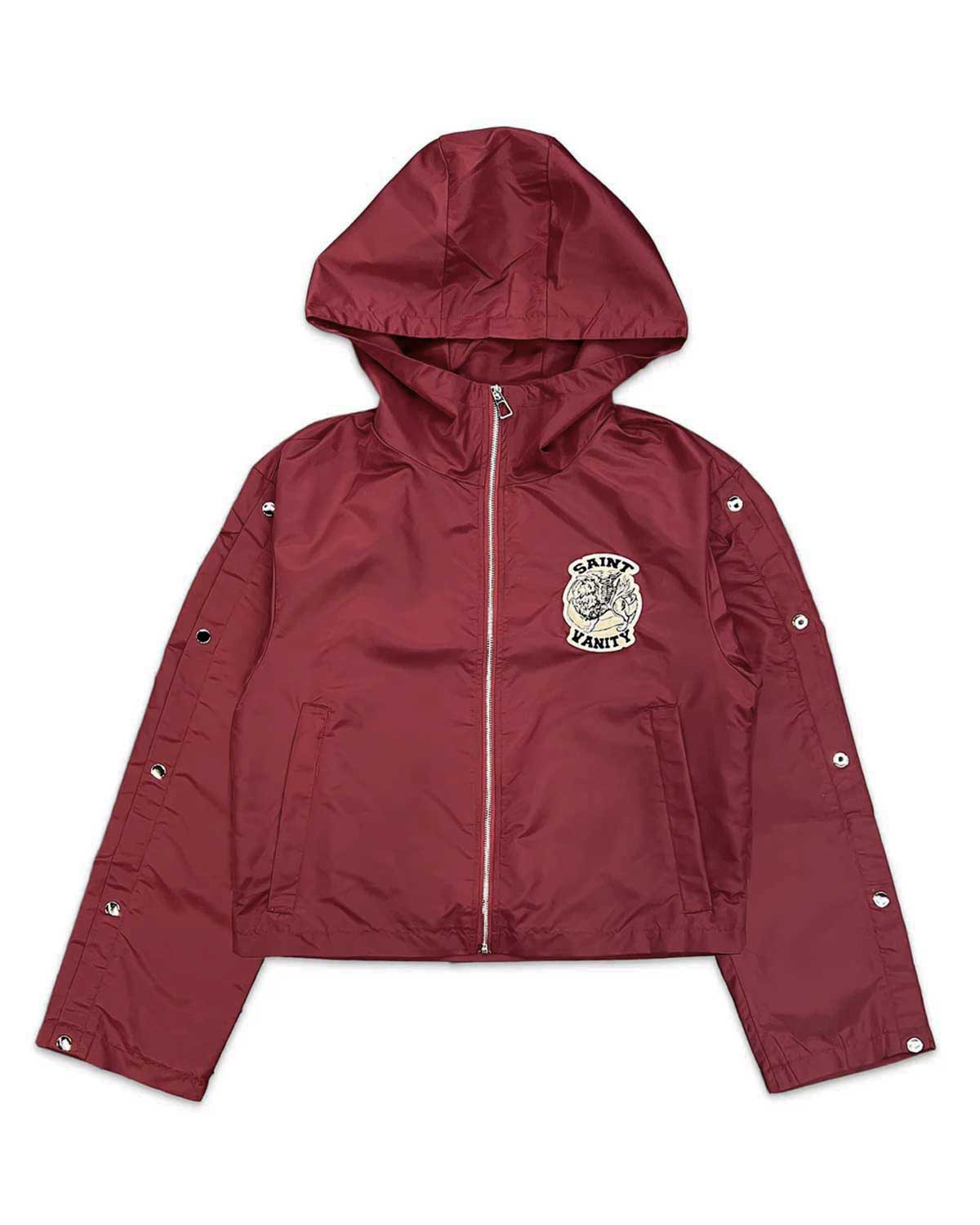SAINT VANITY NYLON HOODED MAROON ZIP-UP
