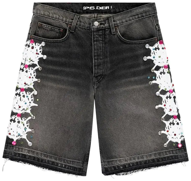 SP5DER WEB STONE DENIM SHORTS BLACK