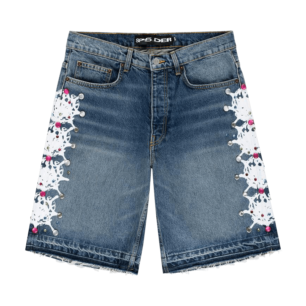 SP5DER WEB STONE DENIM SHORTS BLUE