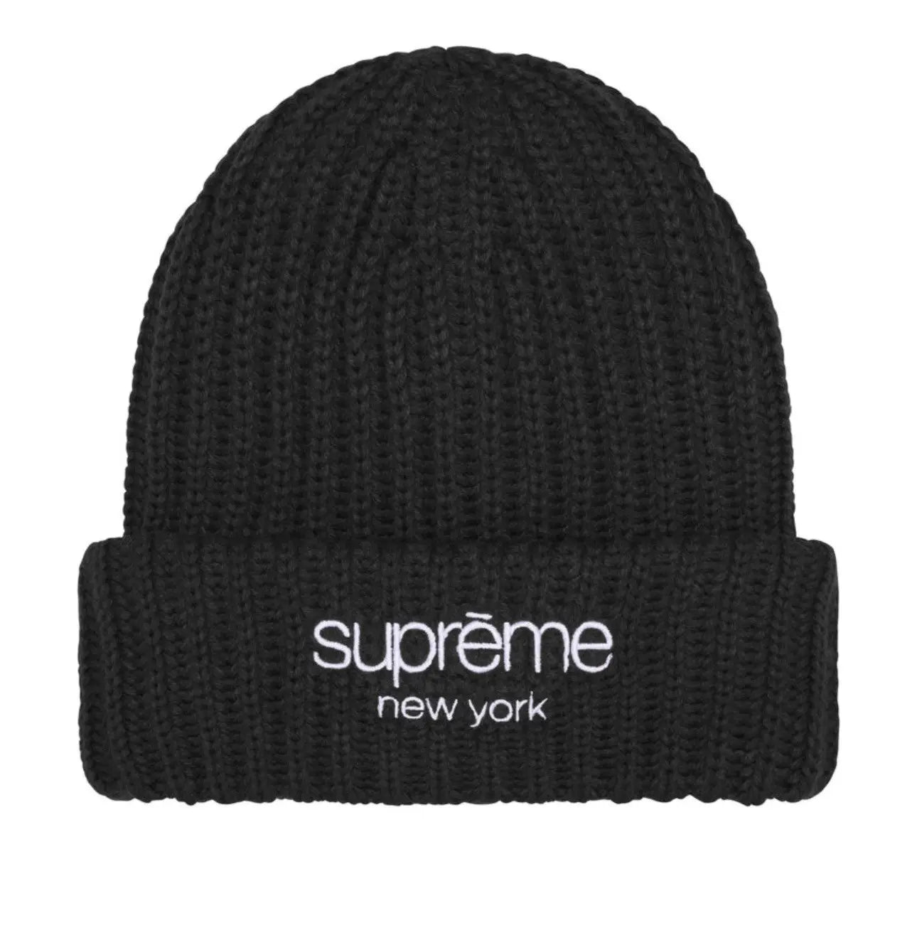 Supreme Classic Logo Chunky Ribbed Beanie (Black)