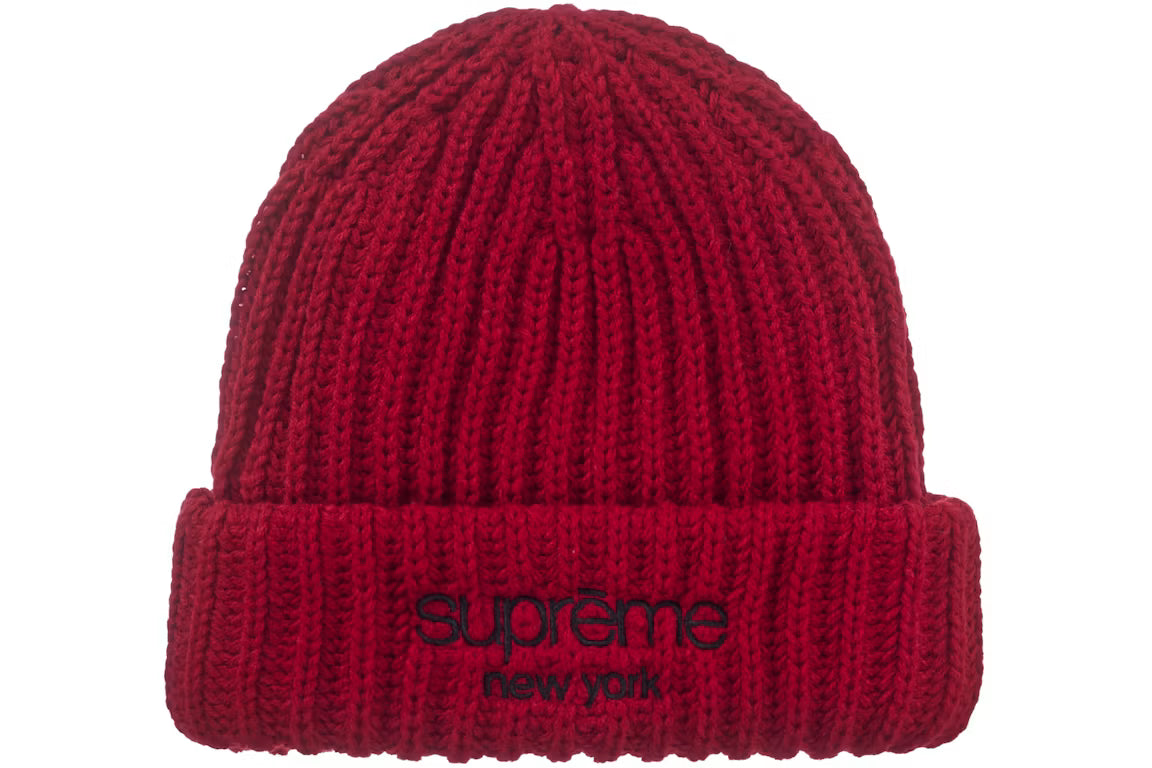 Supreme Ribbed Classic Logo Beanie Red