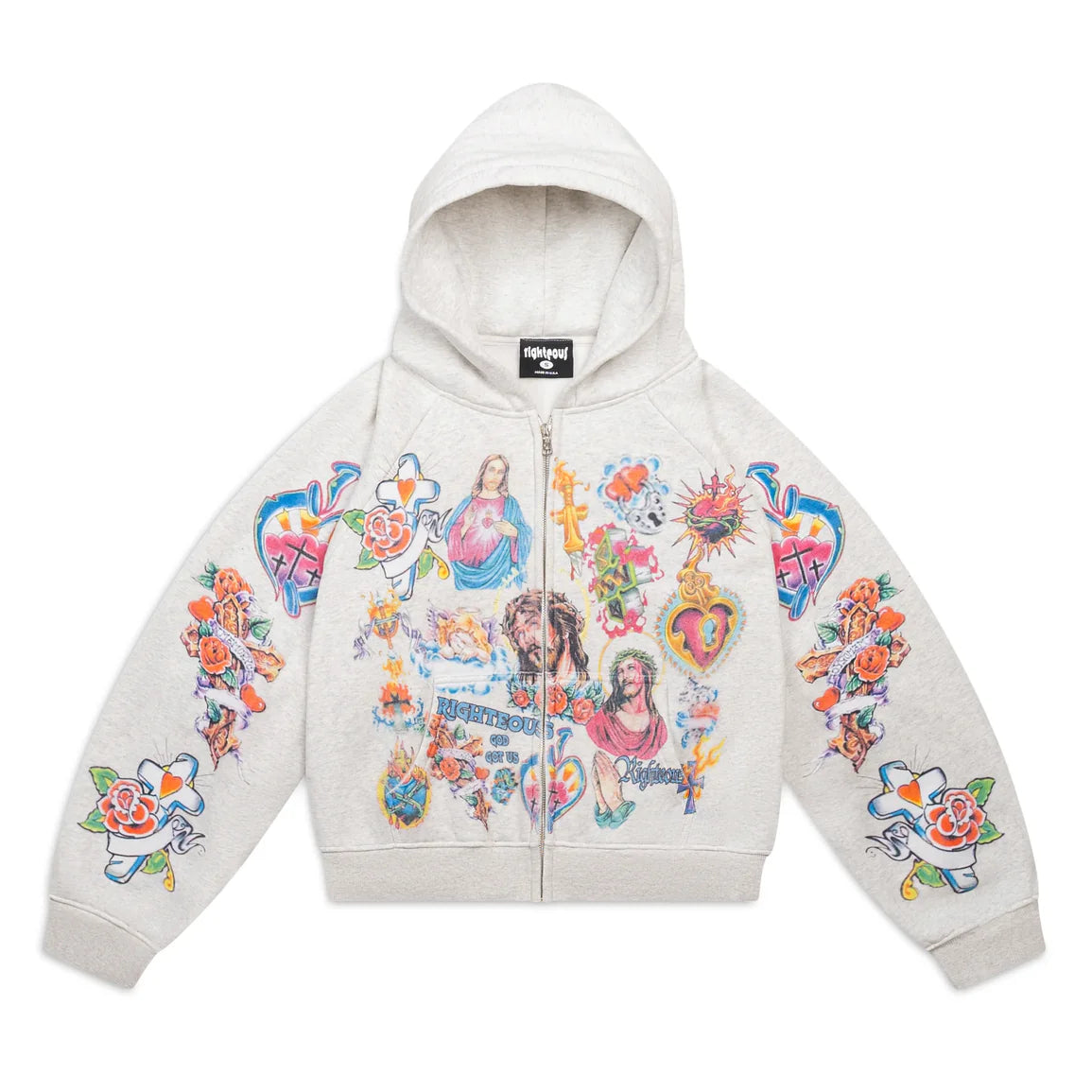 We Are Righteous "Risen King" Cropped Grey Zip-Up Hoodie