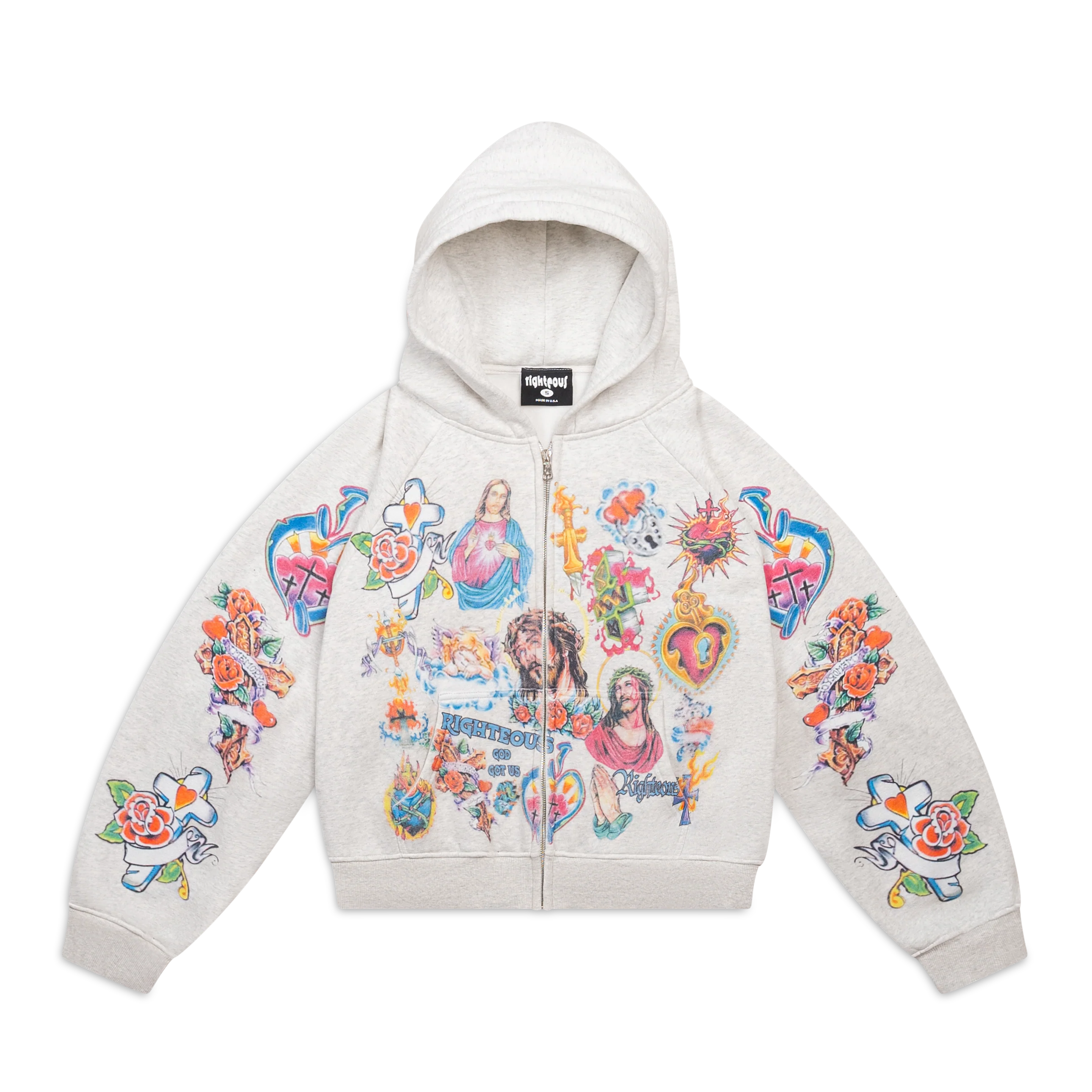 We Are Righteous "Risen King" Cropped Grey Zip-Up Hoodie