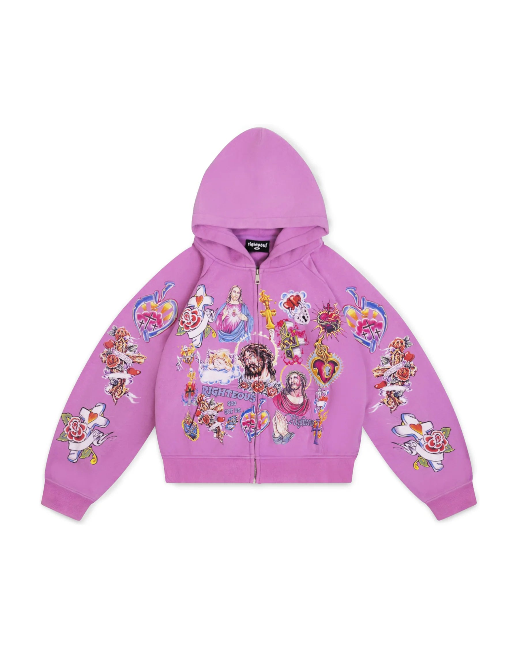 We Are Righteous "Risen King" Cropped Purple Zip-Up Hoodie