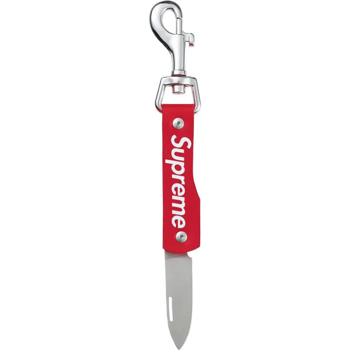 Supreme Leather Clip Knife Red