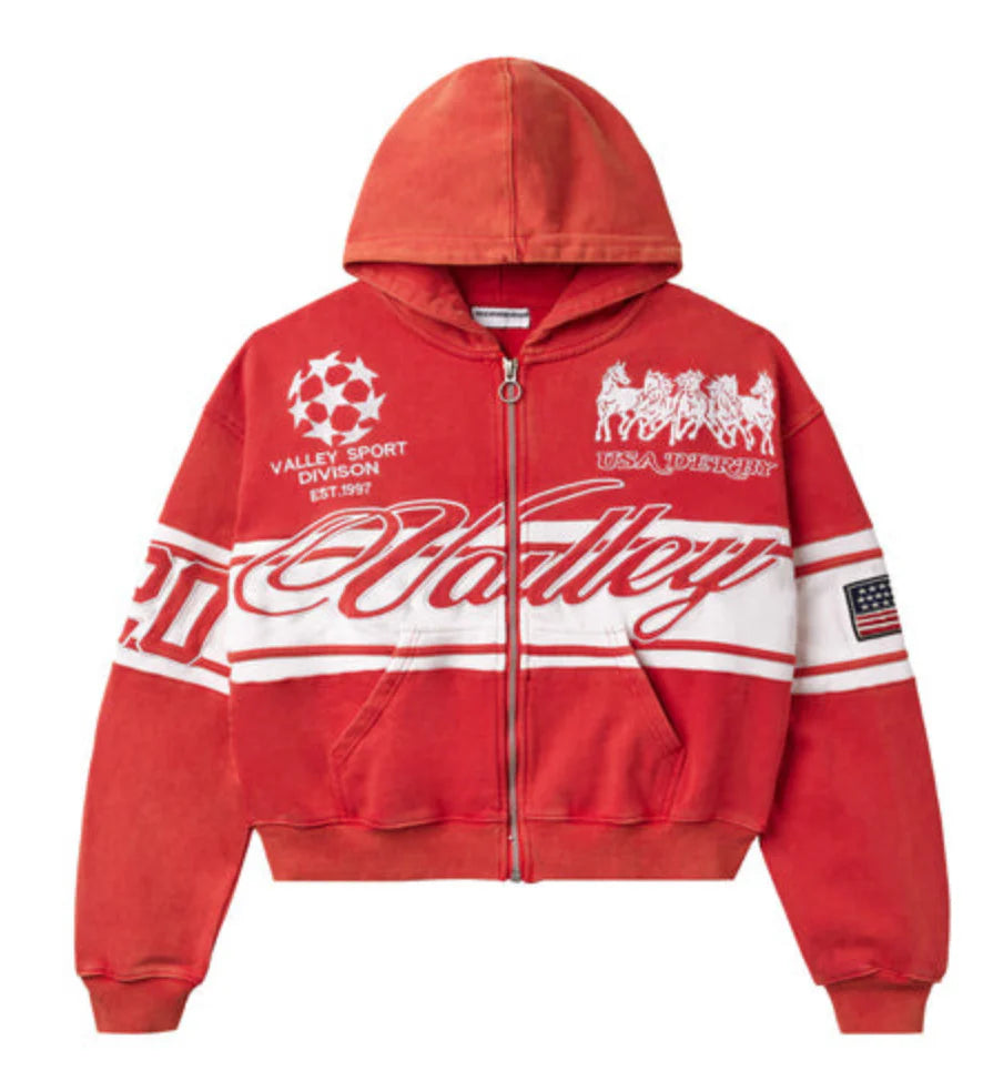 VALE Forever Red Cursive Zip-Up Hoodie
